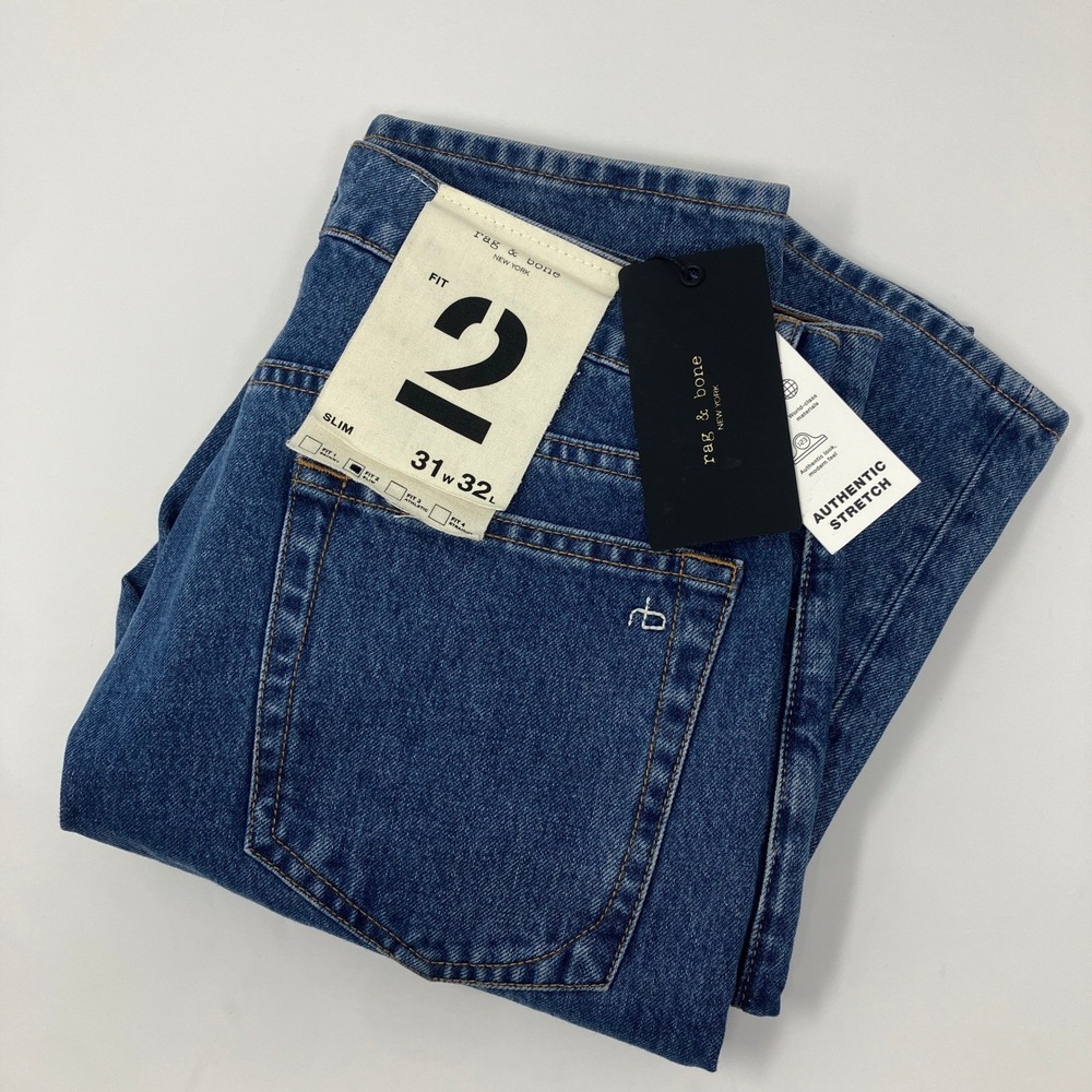 NEW Rag & Bone Fit 2 Slim Jeans Del Ray Blue Authentic Stretch Mens 31x32 $250